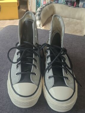 Converse High-Top Sneakers in Silver and Black Glitter Canvas